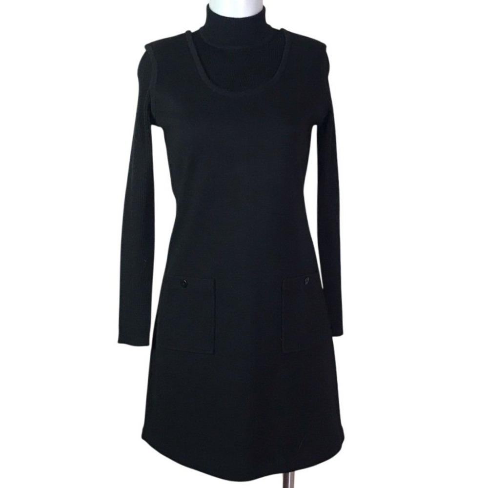 NINA LEONARD‎ BLACK KNIT RETRO LONG SLEEVE DRESS
